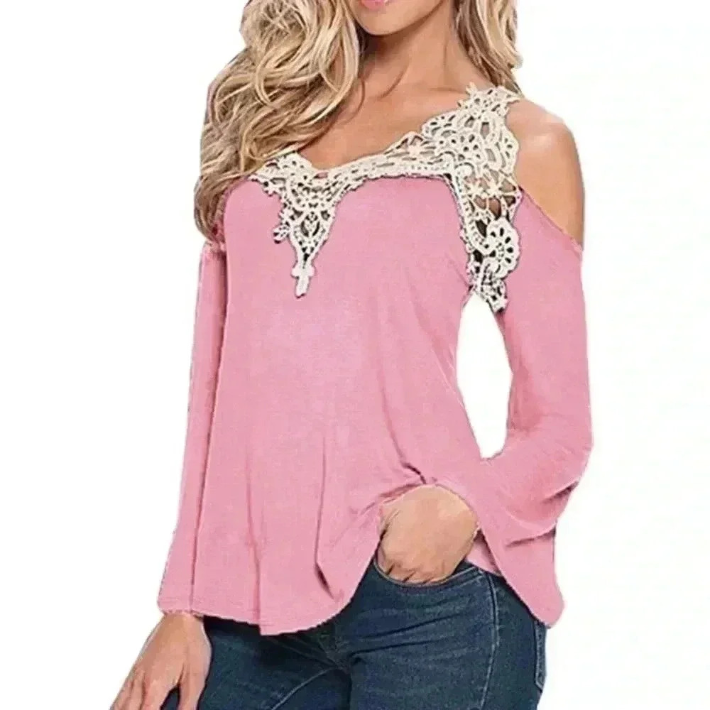 "Clemma" Floral Lace Cold Shoulder Top